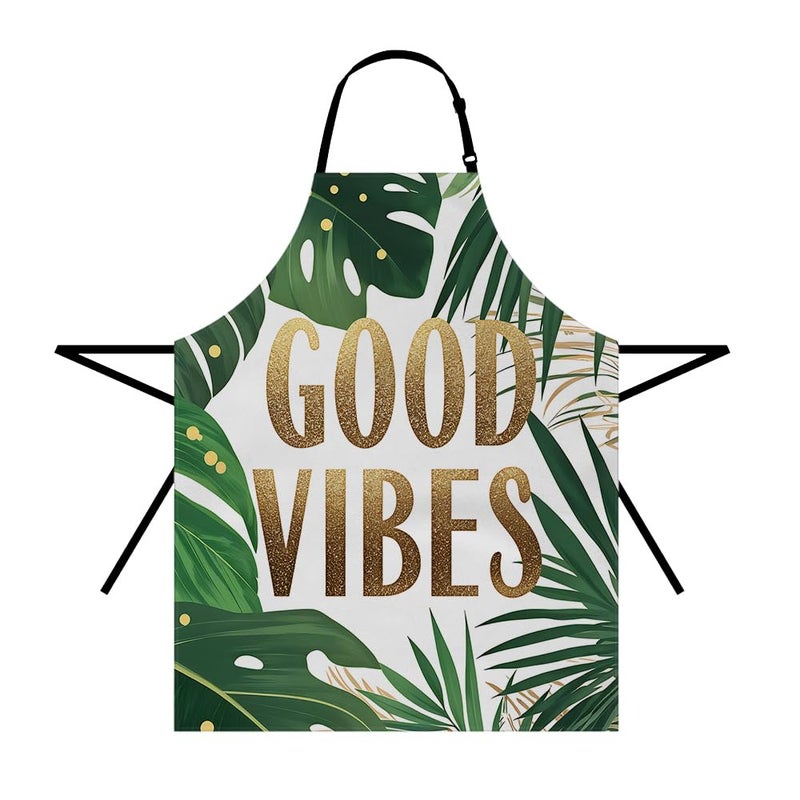 Moslion Palm Leaf Apron 31x27 Inch Hawaii Tropical Jungle Tree Leaves Word Kitchen Chef Waitress Cook Aprons Bib with Adjustable Neck for Women Men Girls Green - Image 1